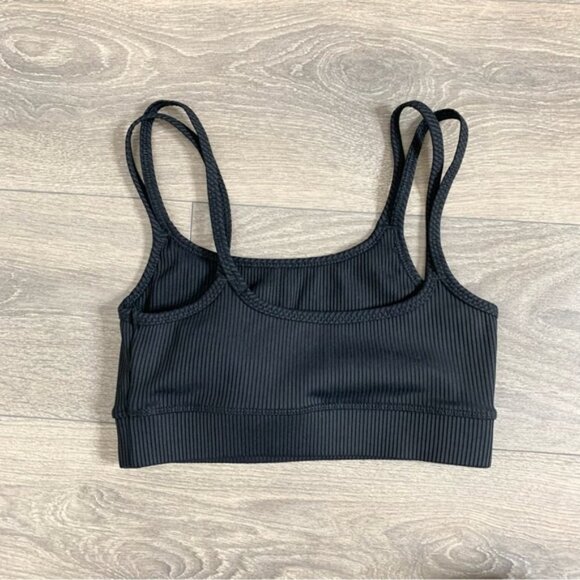 Carbon38 Sports Bra Ribbed Double Strap Black Cropped Tank Top Size Small - Picture 10 of 11